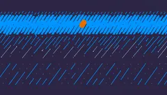 Editorial illustration: a scatter field of small marks organising into three bands of density