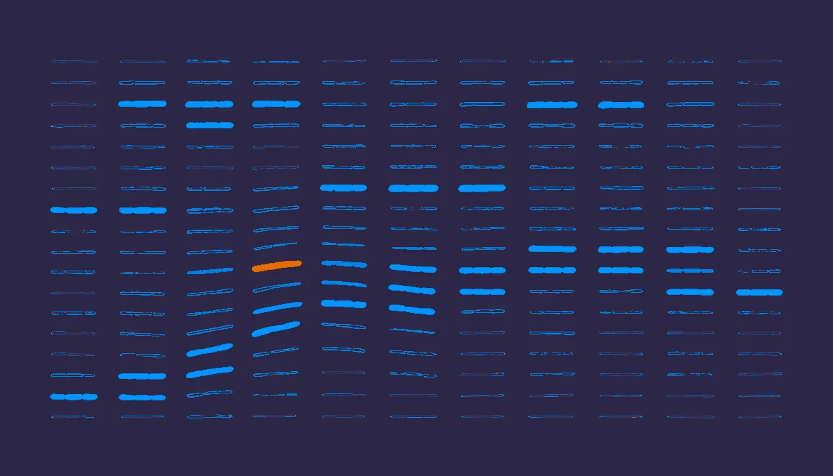 Editorial illustration: rows of text-like dashes with a sparse hidden pattern picked out among them