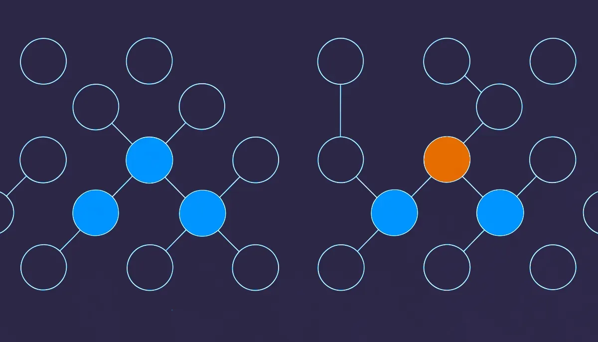 Editorial illustration: an open network of evenly connected nodes