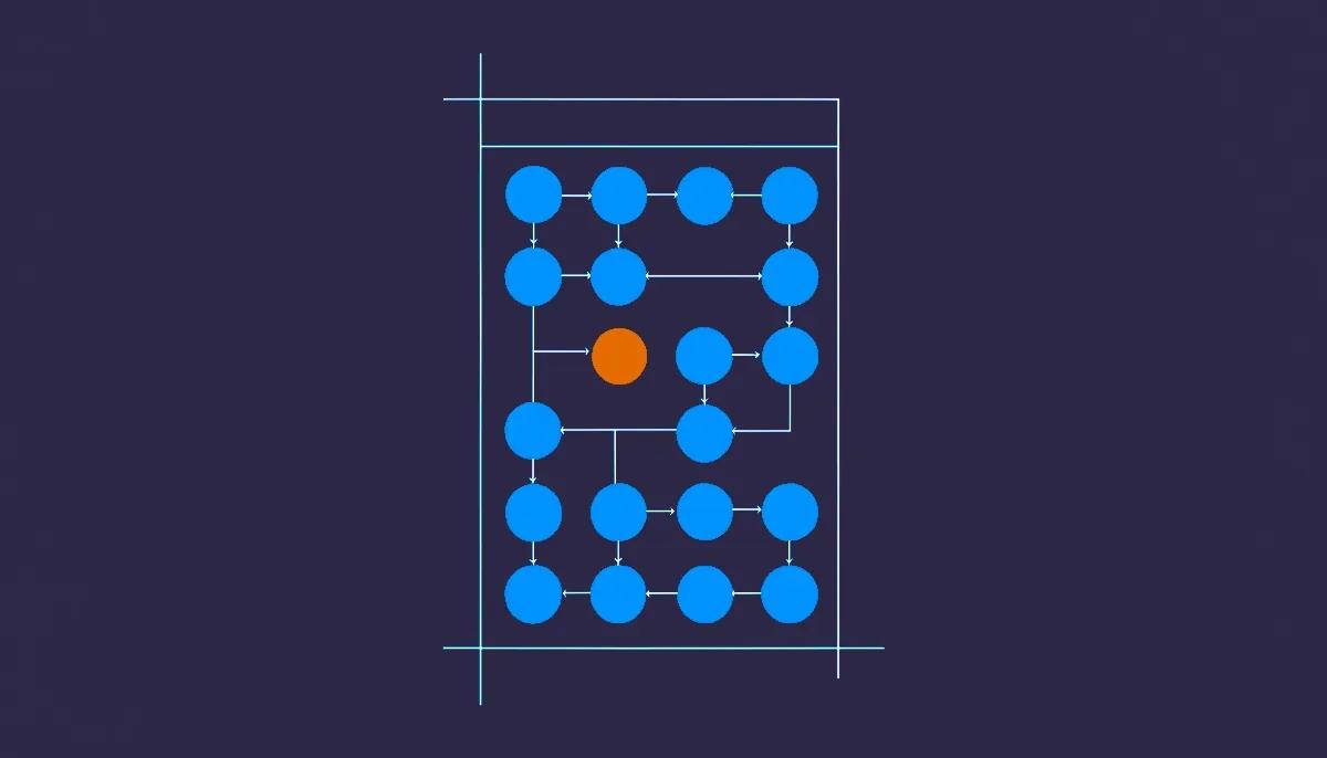 Editorial illustration: a document outline built from connected nodes instead of lines of text