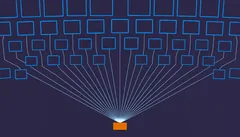Editorial illustration: a small plain document at the root of a branching tree, lit brightly