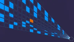 Editorial illustration: a grid of product tiles converging into a single funnel node