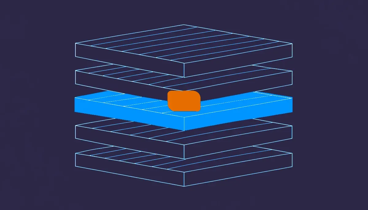 Editorial illustration: a cutaway of stacked layers with one layer lit from within