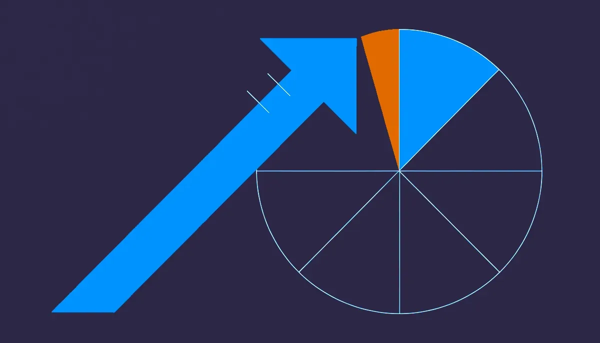 Editorial illustration: a large arrow of attention aimed at a very small slice of a circle