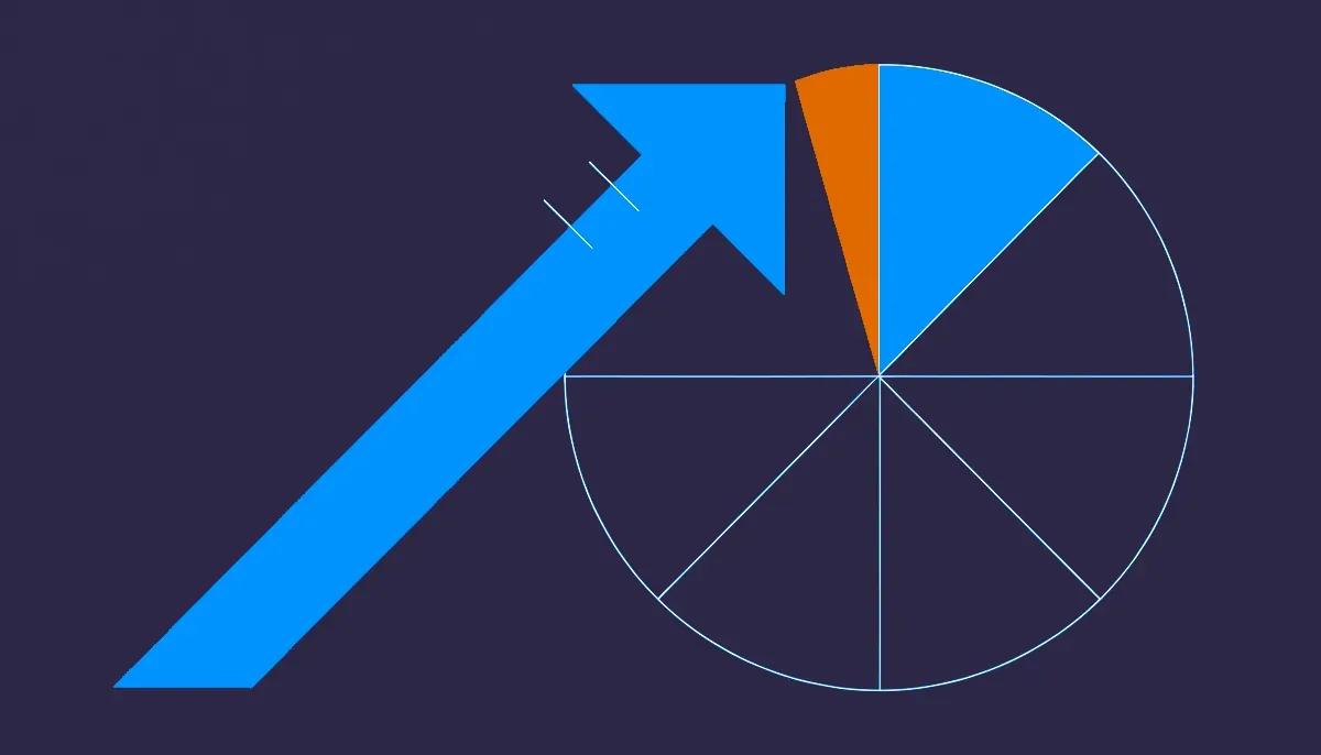 Editorial illustration: a large arrow of attention aimed at a very small slice of a circle