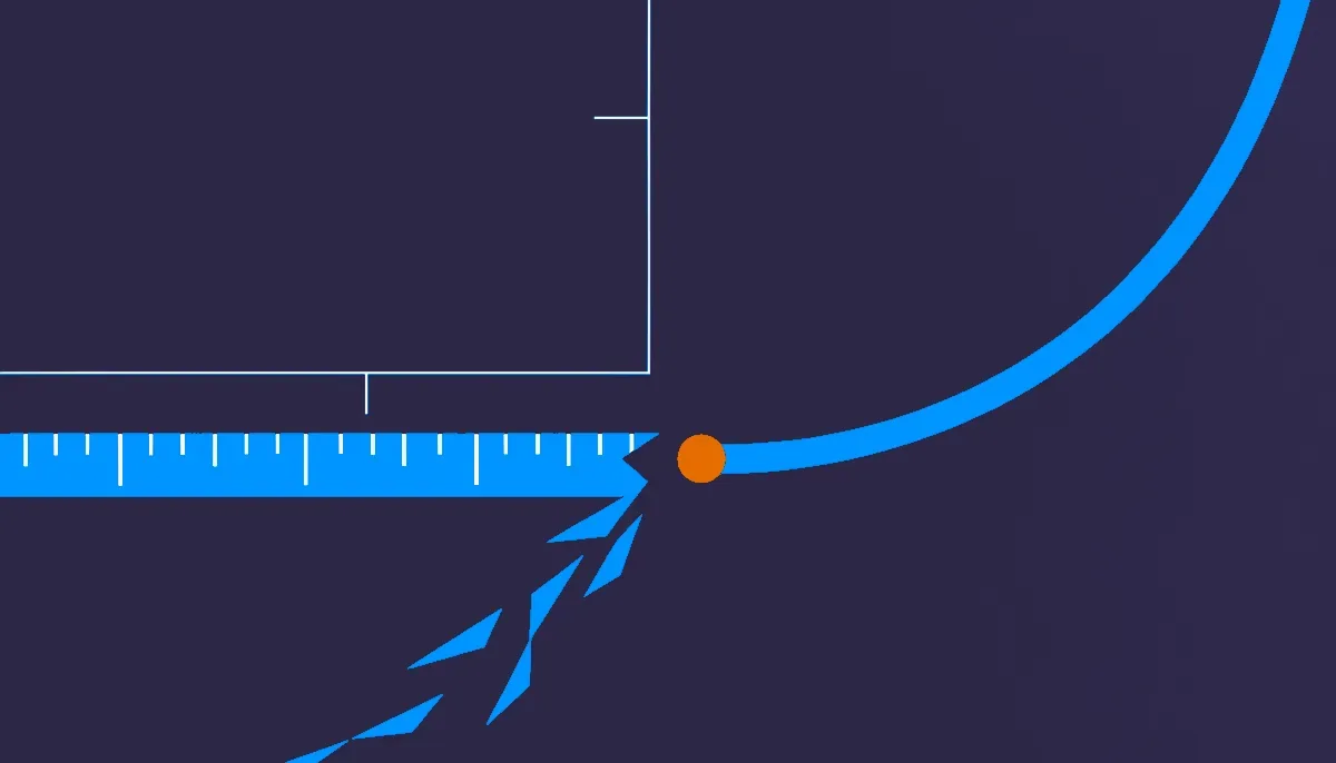 Editorial illustration: a broken measuring line beside a rising alternative curve