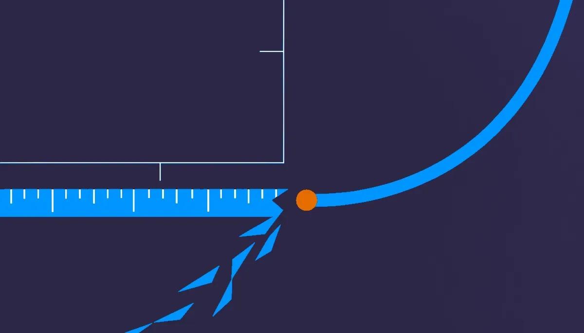 Editorial illustration: a broken measuring line beside a rising alternative curve